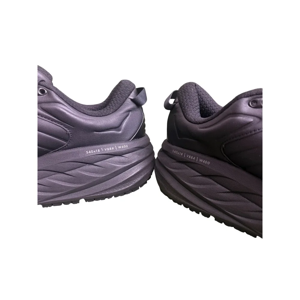 Hoka One One Bondi SR Black Leather Slip Resistant Walking Shoes 1110520 BBLC